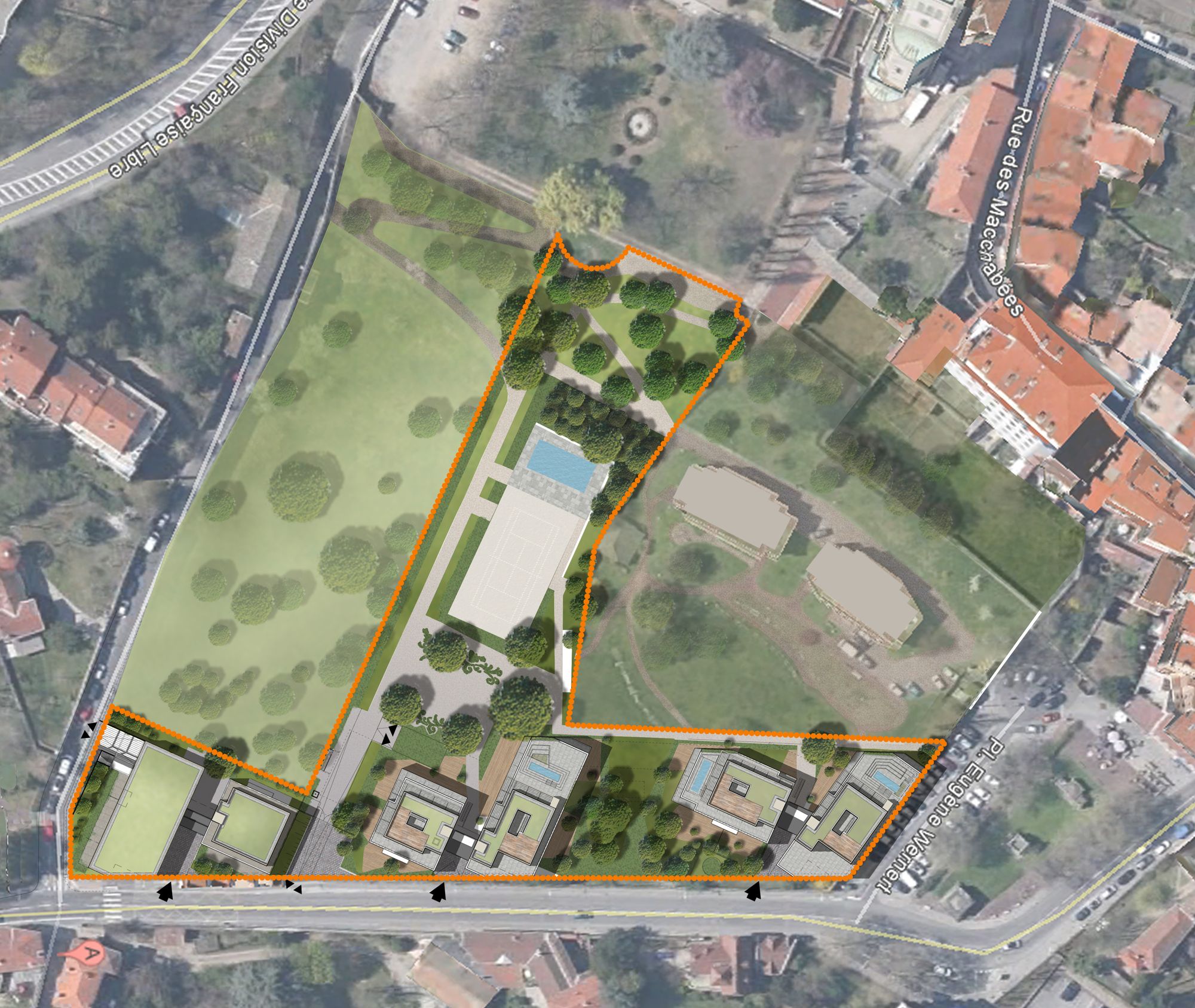 Lugdunum, plan masse du projet dans le parc