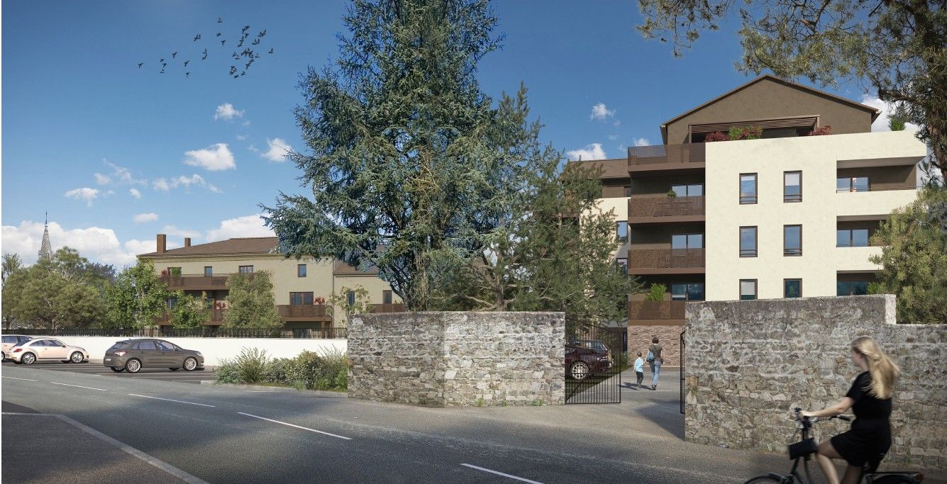 Insertion du projet de 40 logements depuis la rue à Pont-Évêque