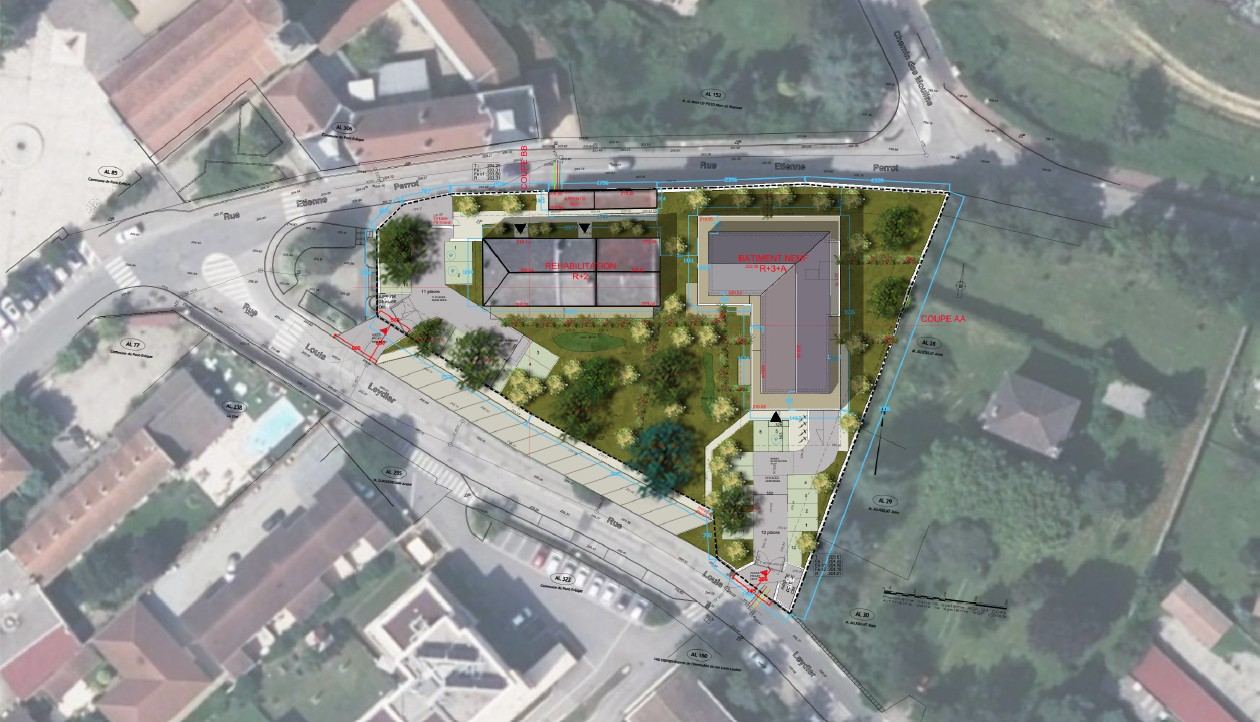 Plan masse du projet de Pont-Évêque