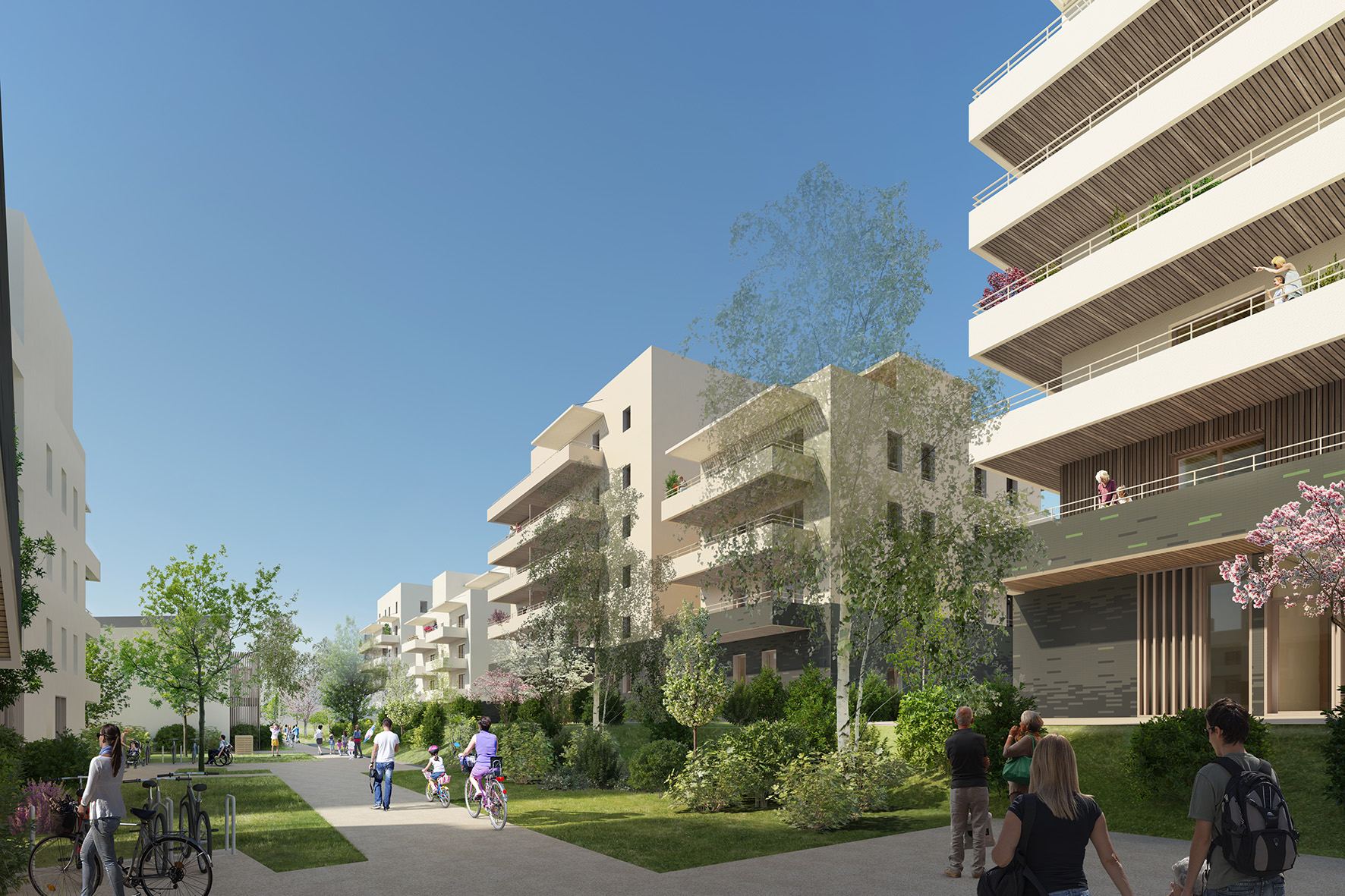 Perspective de Pré Billy, logements et jardins